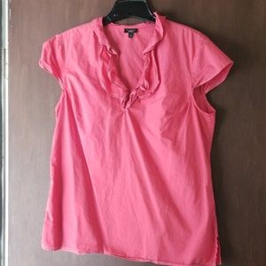 Talbots pink ruffle blouse